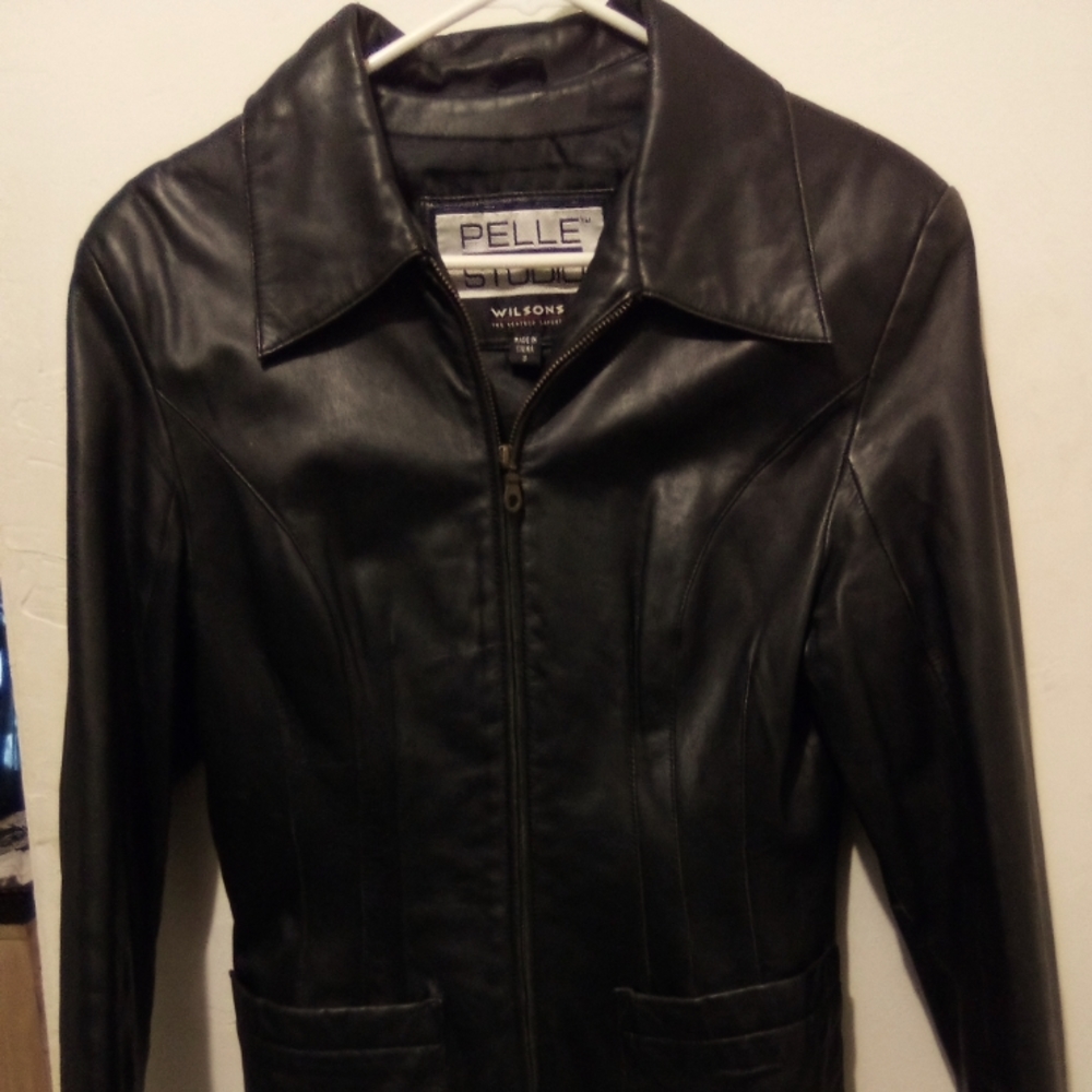 Vintage 90's y2K Wilson Black Leather Mid Length Racer Coat